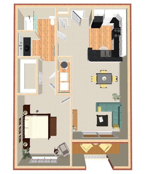 Floor plan for 1 bed, 1 bath, 790 sqft